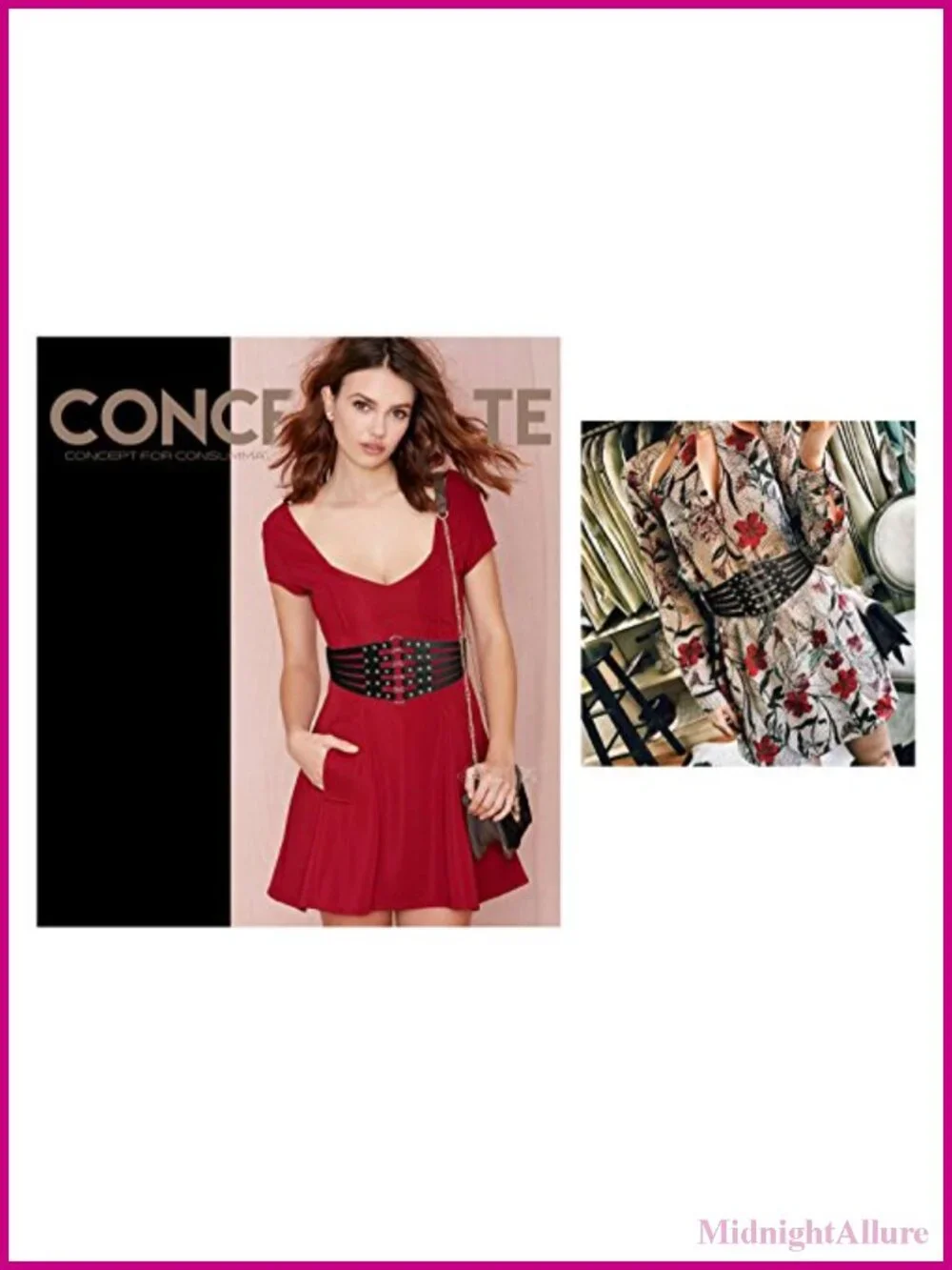 Women's PU Leather Wide Waist Belt Hollow Out Rivets Stretch Cinch